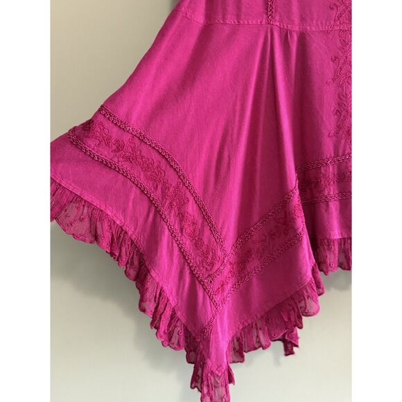 Catherines Asymmetric Tunic Blouse Embroidery Ruffle Pink V Neck Boho Western 3X - Picture 3 of 16